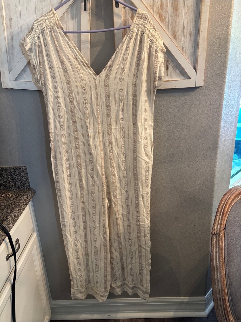 Monteau boho jumper Women’s Cream Striped V-Neck Sleep Jumpsuit med
